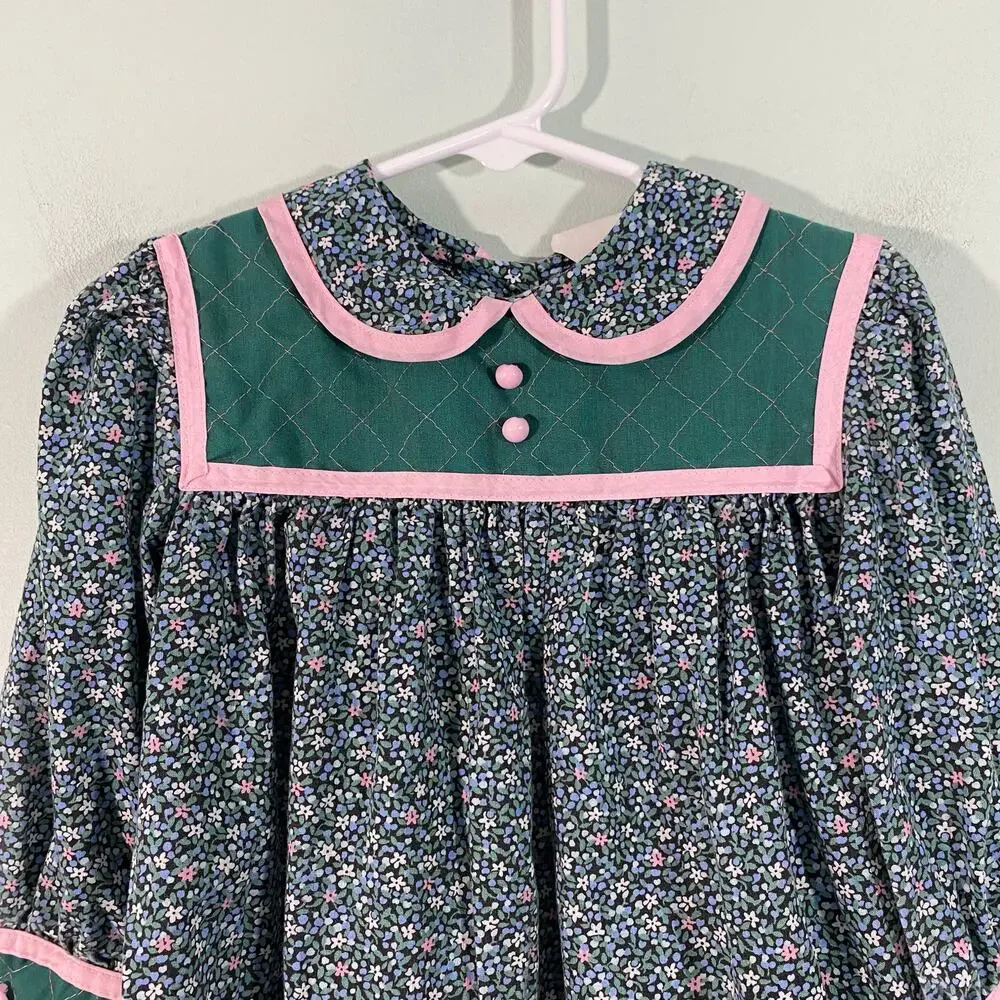 Vintage Carters Girl's Made In USA Long Sleeve Floral Dress Size 4T